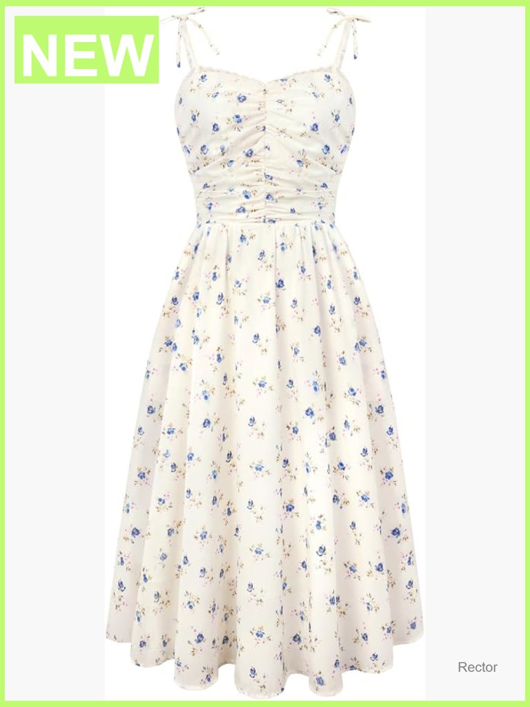 Women's Floral Midi Sundress Sweetheart Neckline Ruched Bust Spaghetti Straps